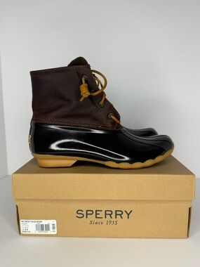 Sperry Top-Sider STS91176 Women's Sz 8M Tan/Dark Brown Saltwater Duck Boots NIB